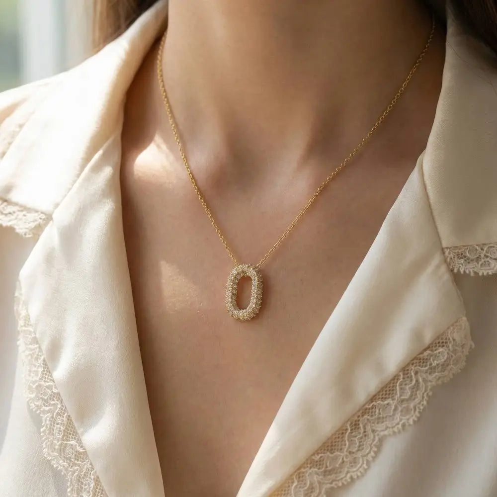 Gold Dipped Cz Oval Pendant Necklace
