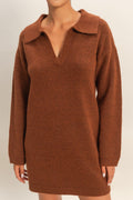 Polo Long Sleeve Sweater Dress in Chestnut