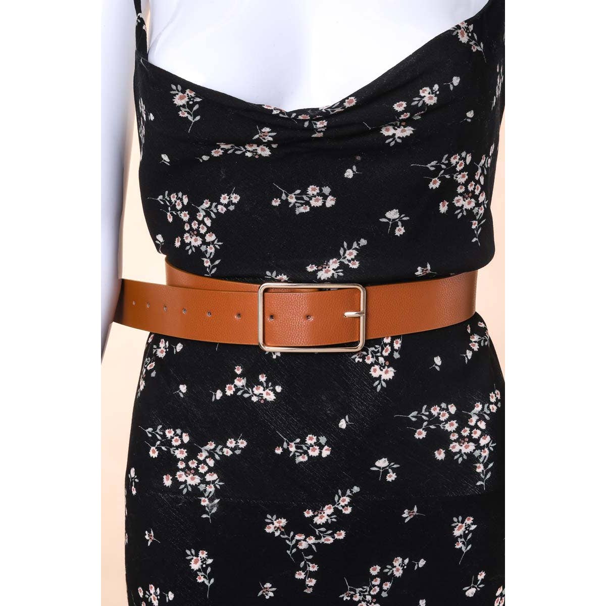 Faux Leather Rectangle Cutout Buckle Fashion Belt