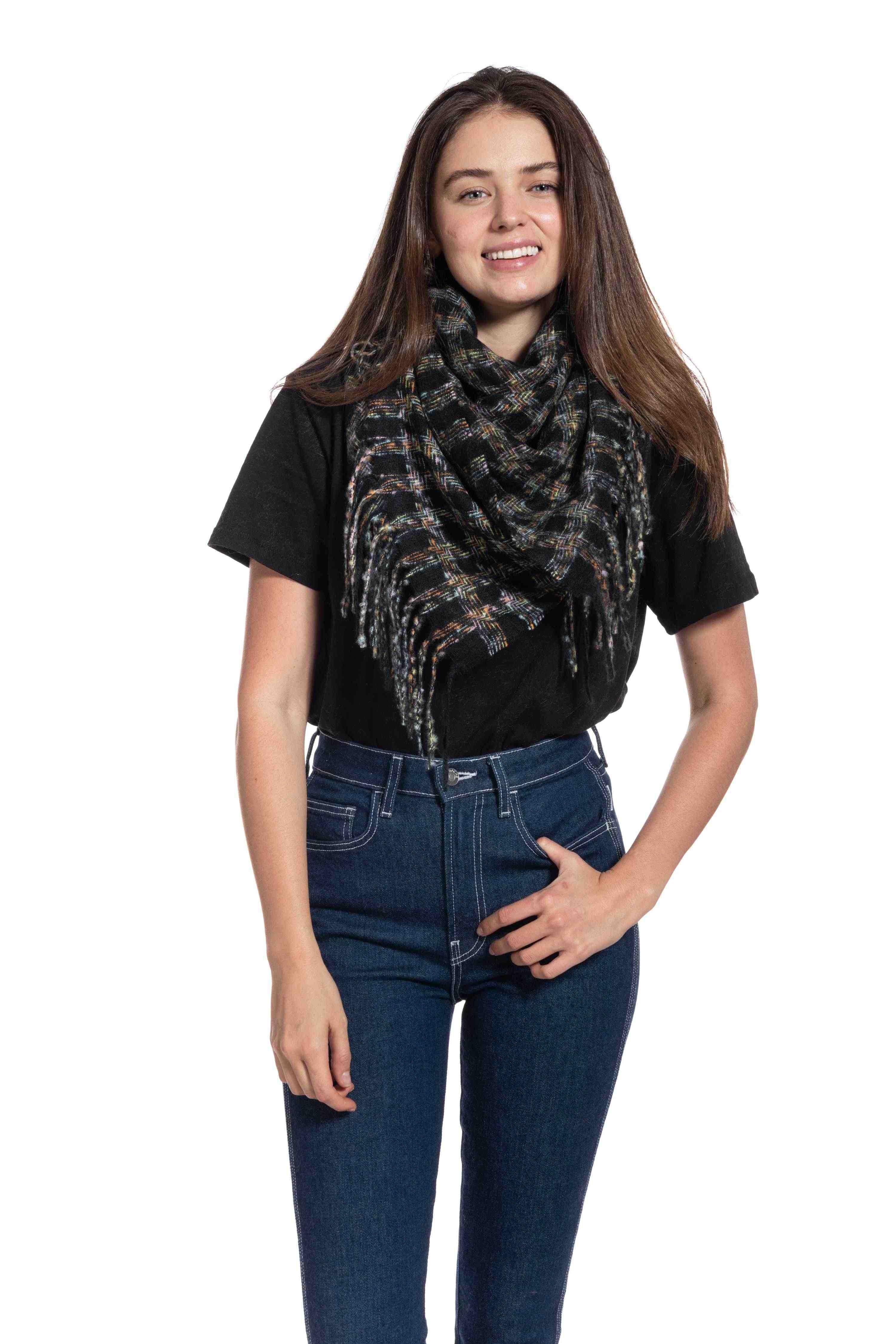 Plaid multi Color Scarf in Black