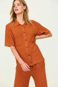 Button Down Collar Sweater in Ginger