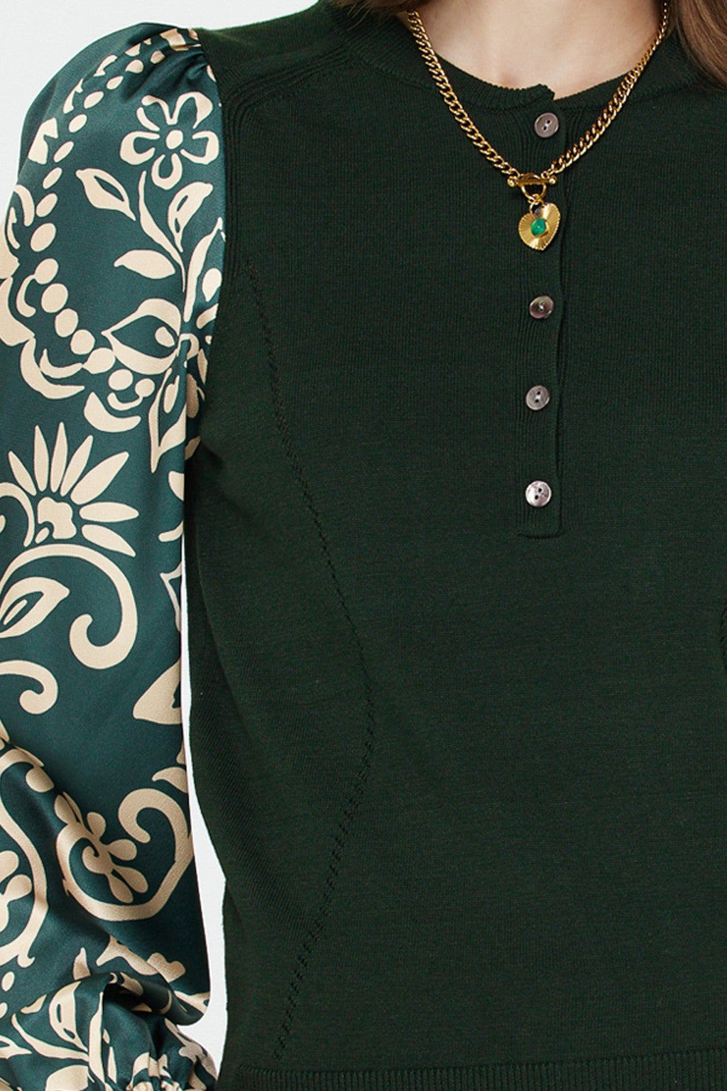 Mandarin Collar Combo Sweater Top