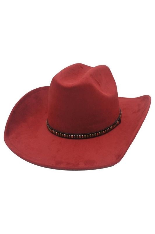 Stud Band Microsuede Cowboy Hat in Burgundy