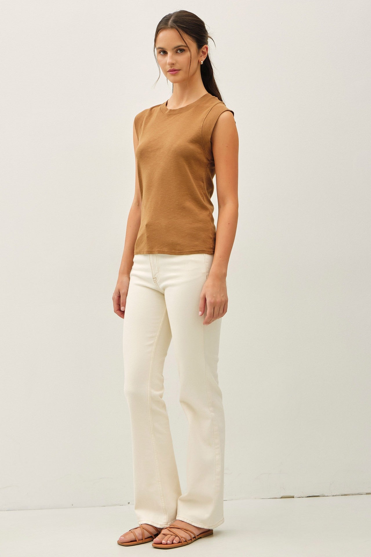 Crew Neck Cap Sleeve Tank Top