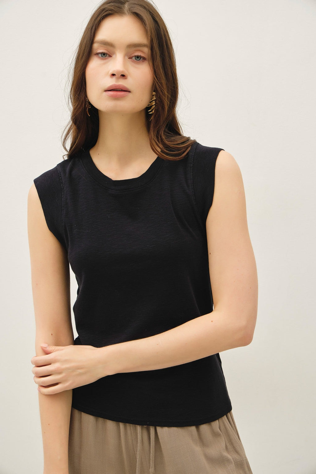 Crew Neck Cap Sleeve Tank Top