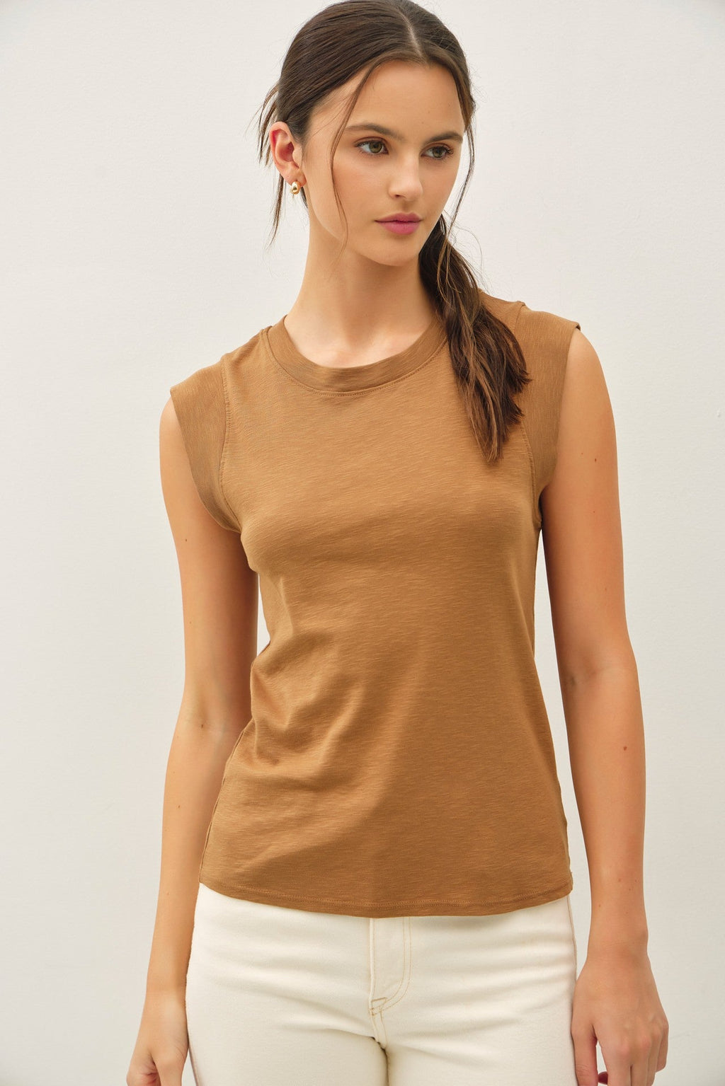 Crew Neck Cap Sleeve Tank Top