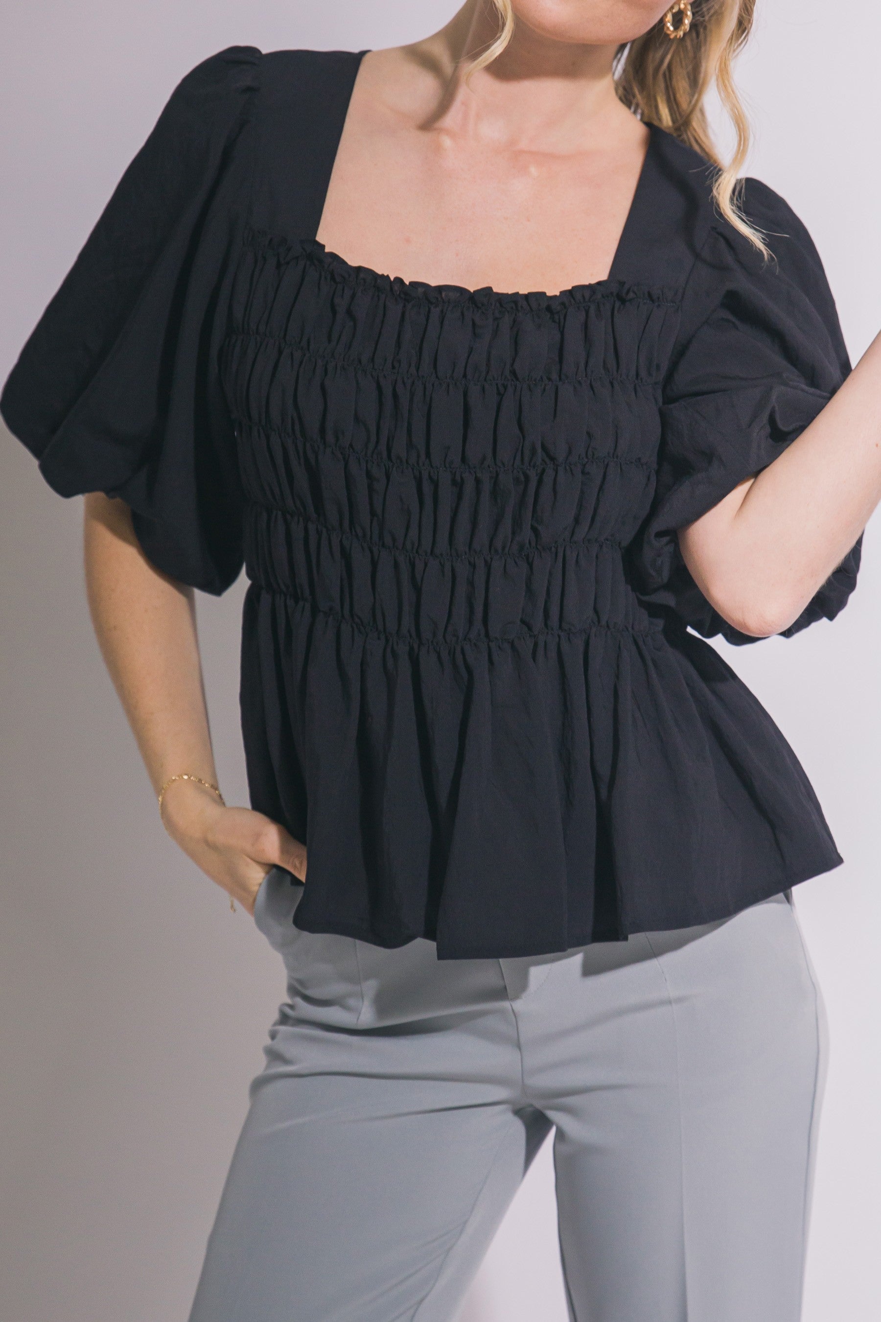 Puff Sleeve Smocked Bodice Top