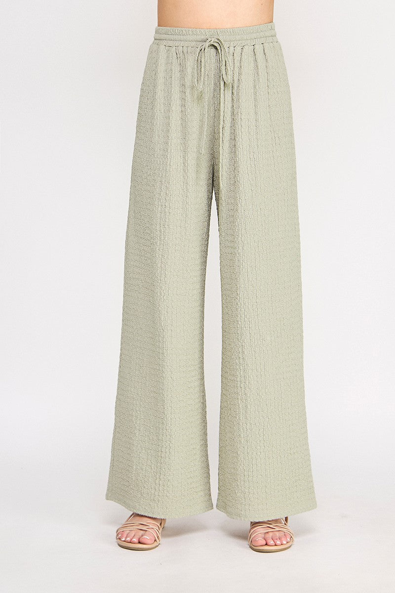 Textured Wide Leg Drawstring Pants