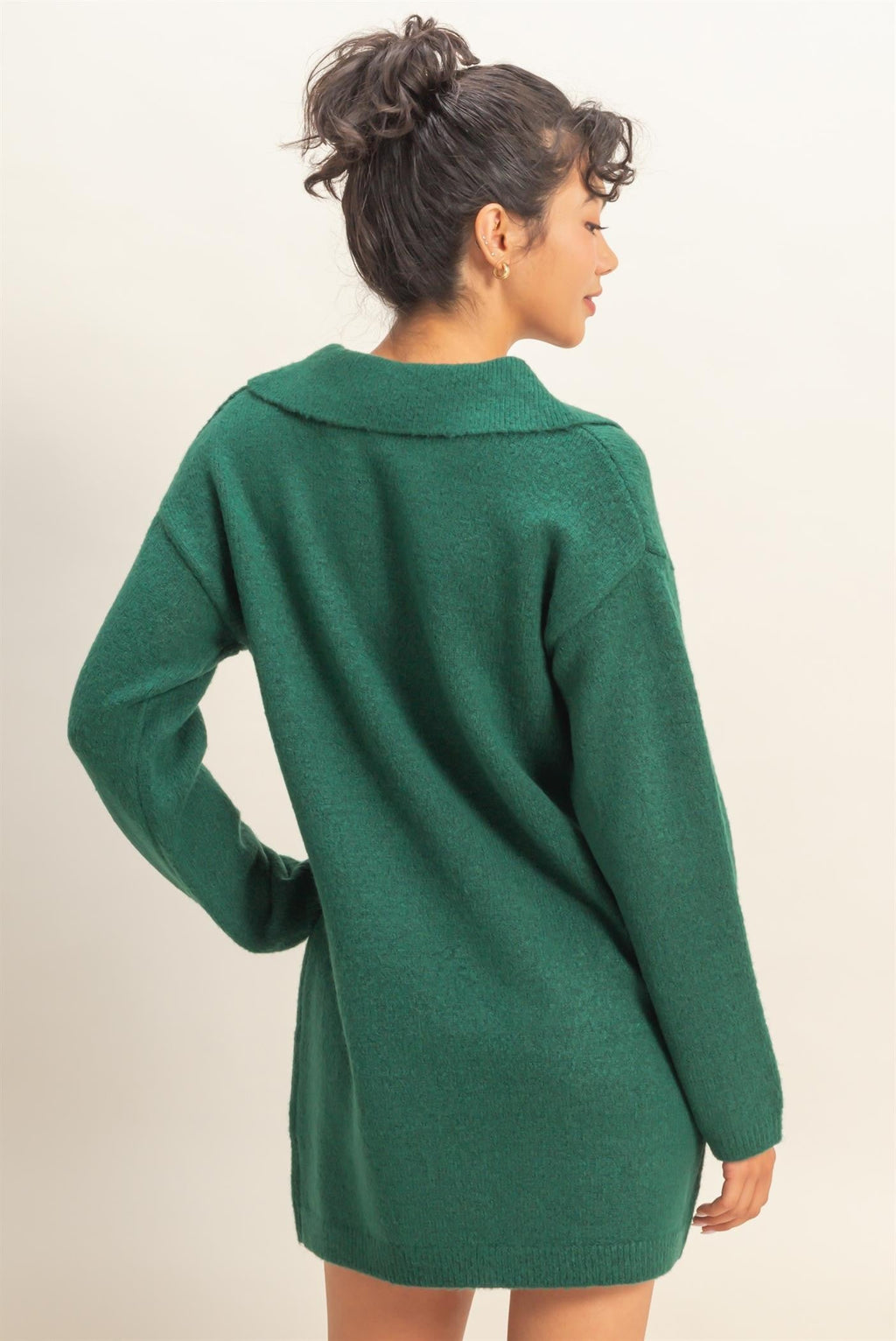 Polo Long Sleeve Sweater Dress in Green