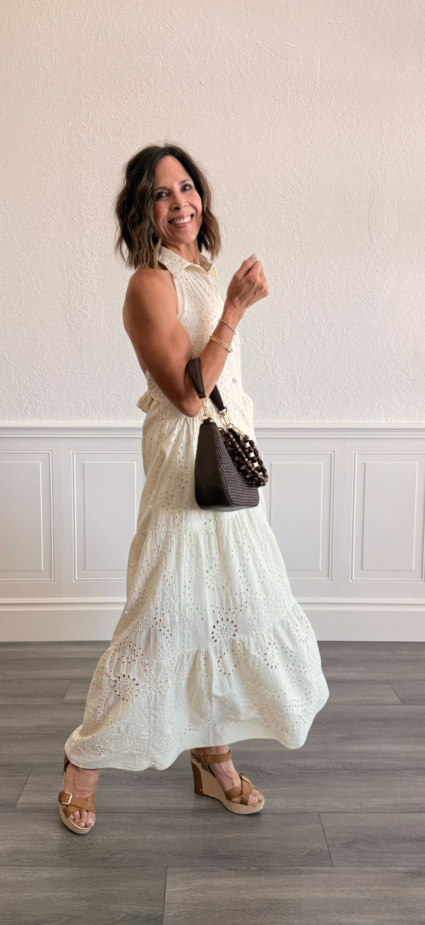 Eyelet Halter Maxi Dress in Butter