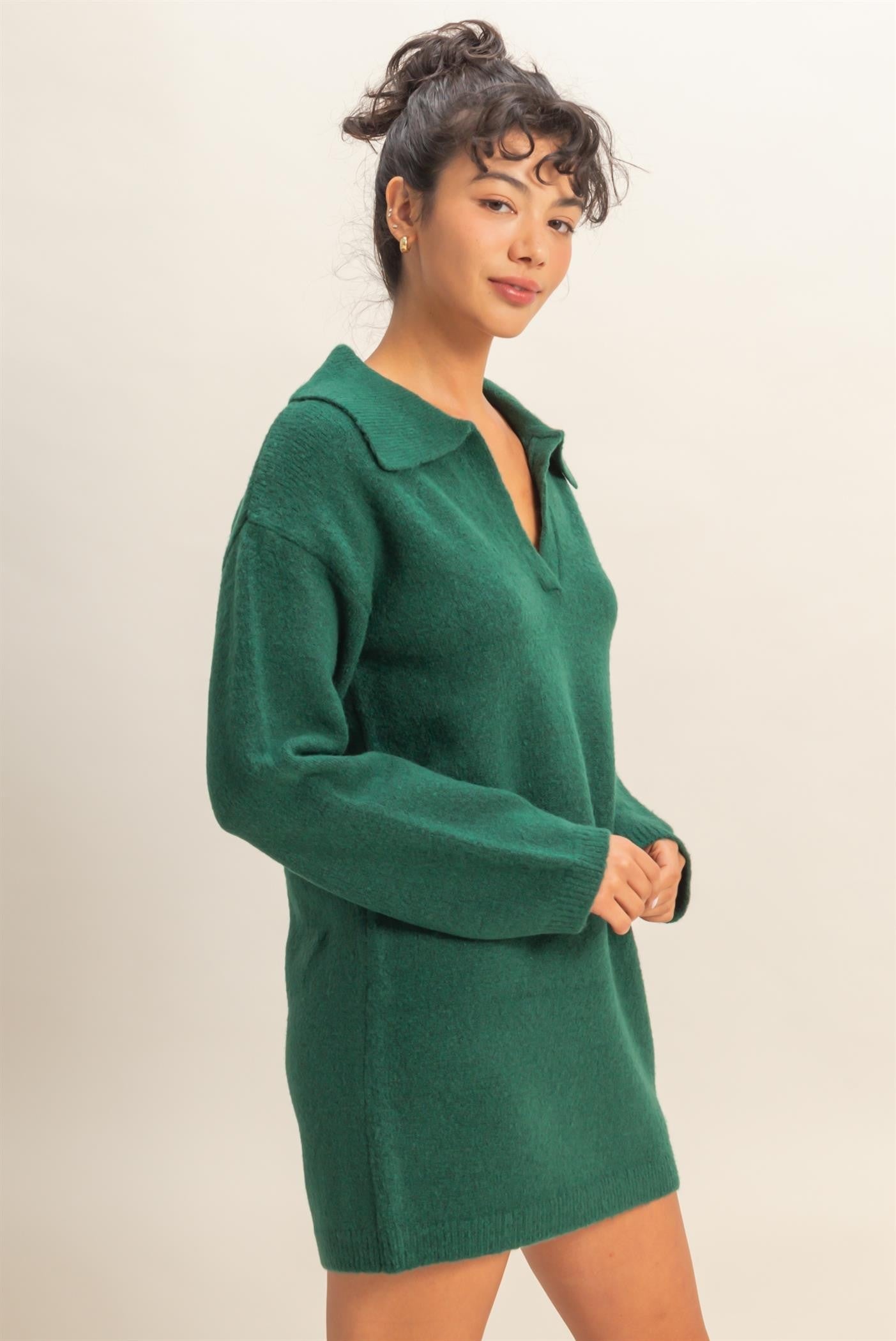 Polo Long Sleeve Sweater Dress in Green