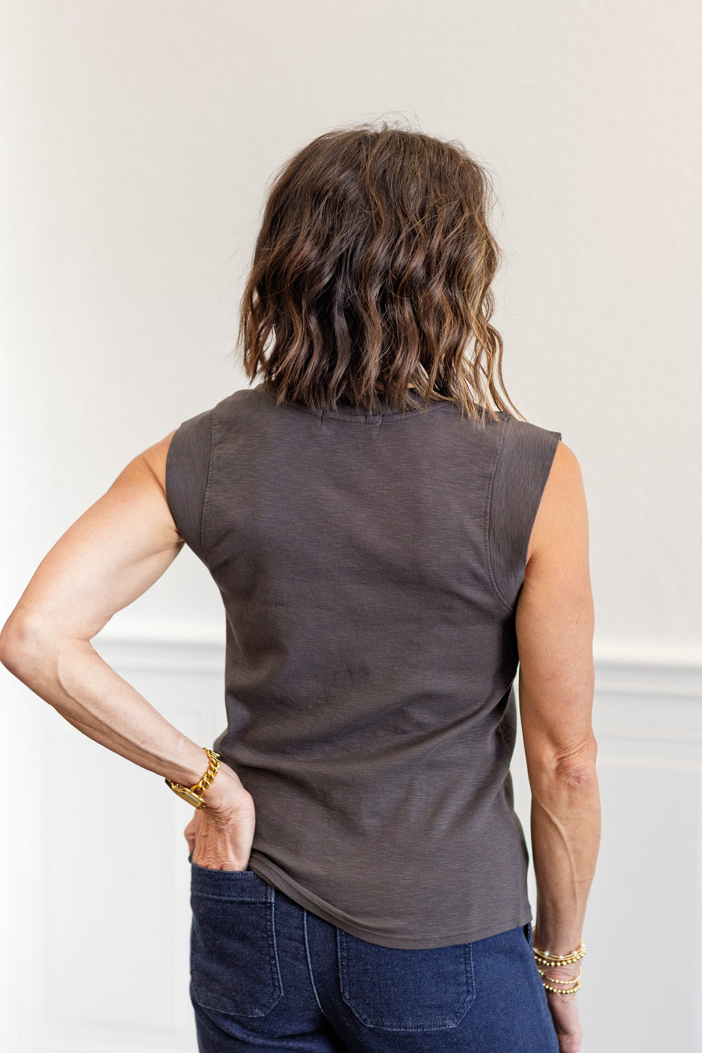 Crew Neck Cap Sleeve Tank Top
