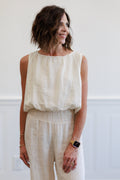 Butter Linen Sleeveless Blouson Top | Elastic Gathered Hem