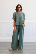 Army Green Wide Leg Italian Linen Pants