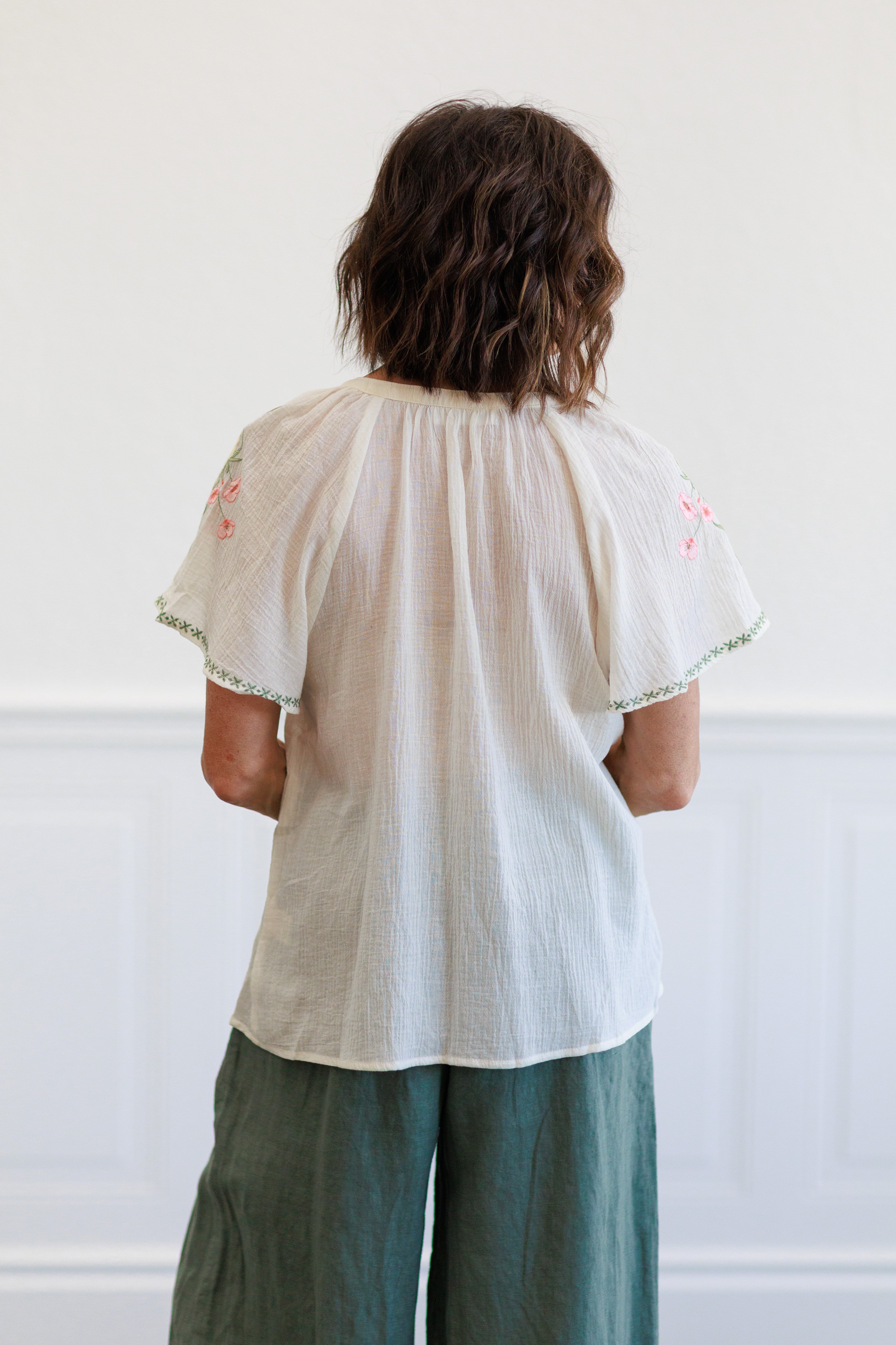 Cream Embroidered Boho Tassel Top