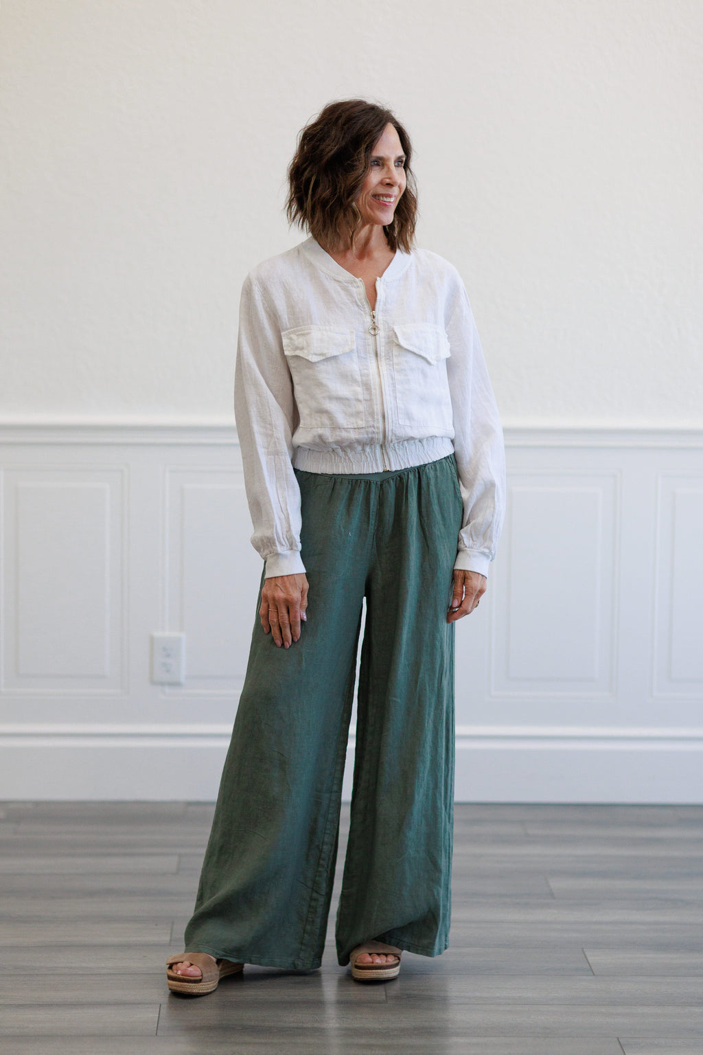 White Linen Puff Sleeve Cropped Jacket