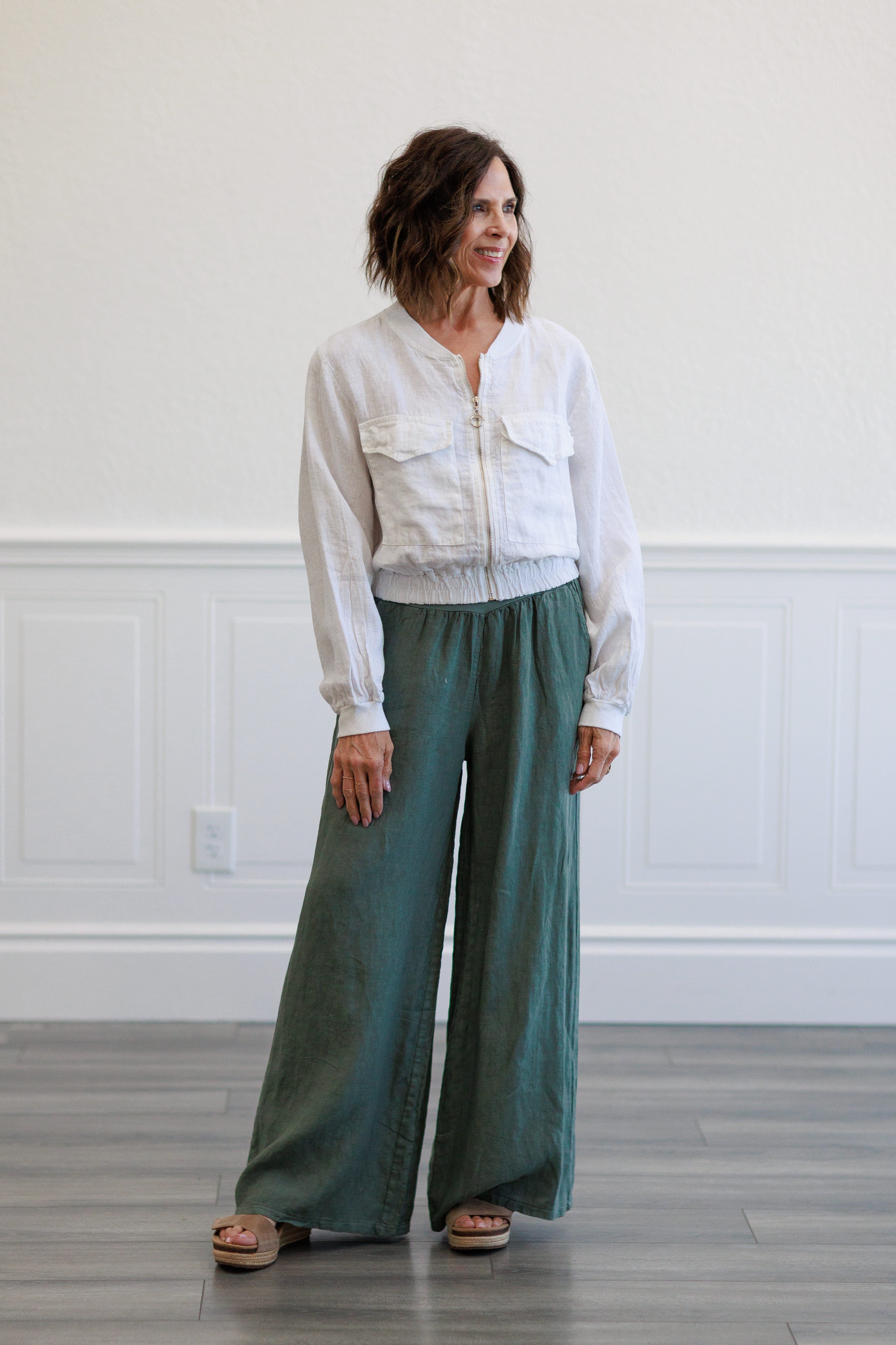 White Linen Puff Sleeve Cropped Jacket