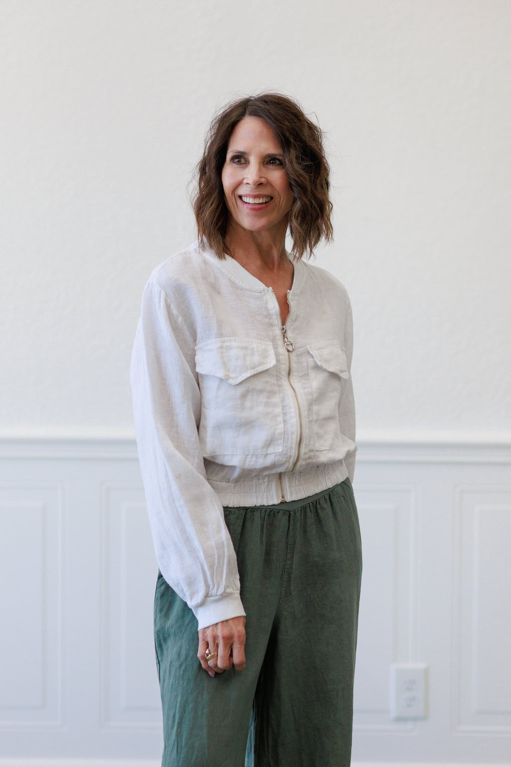 White Linen Puff Sleeve Cropped Jacket