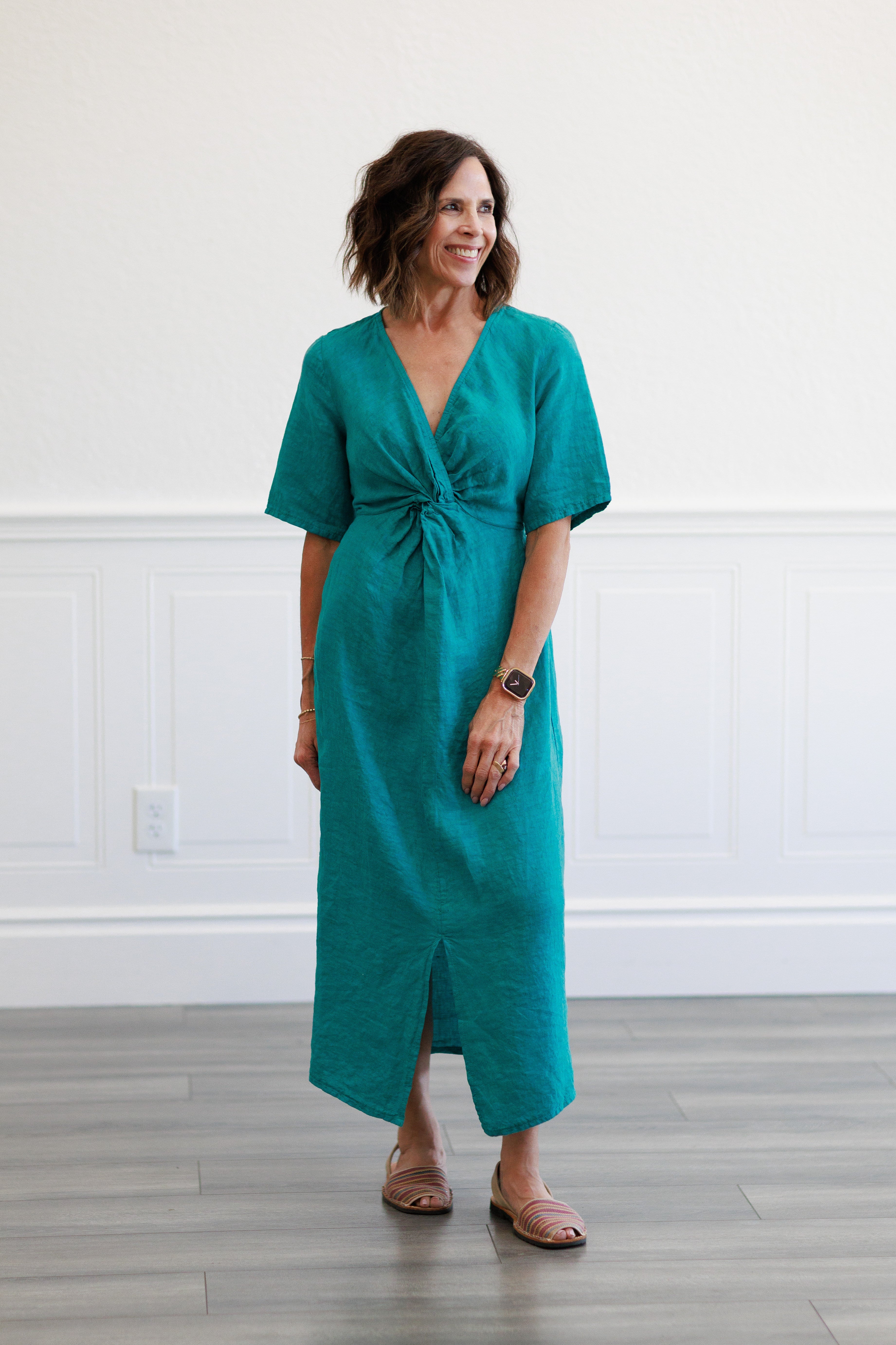 Capri Linen Twist Front Midi Dress