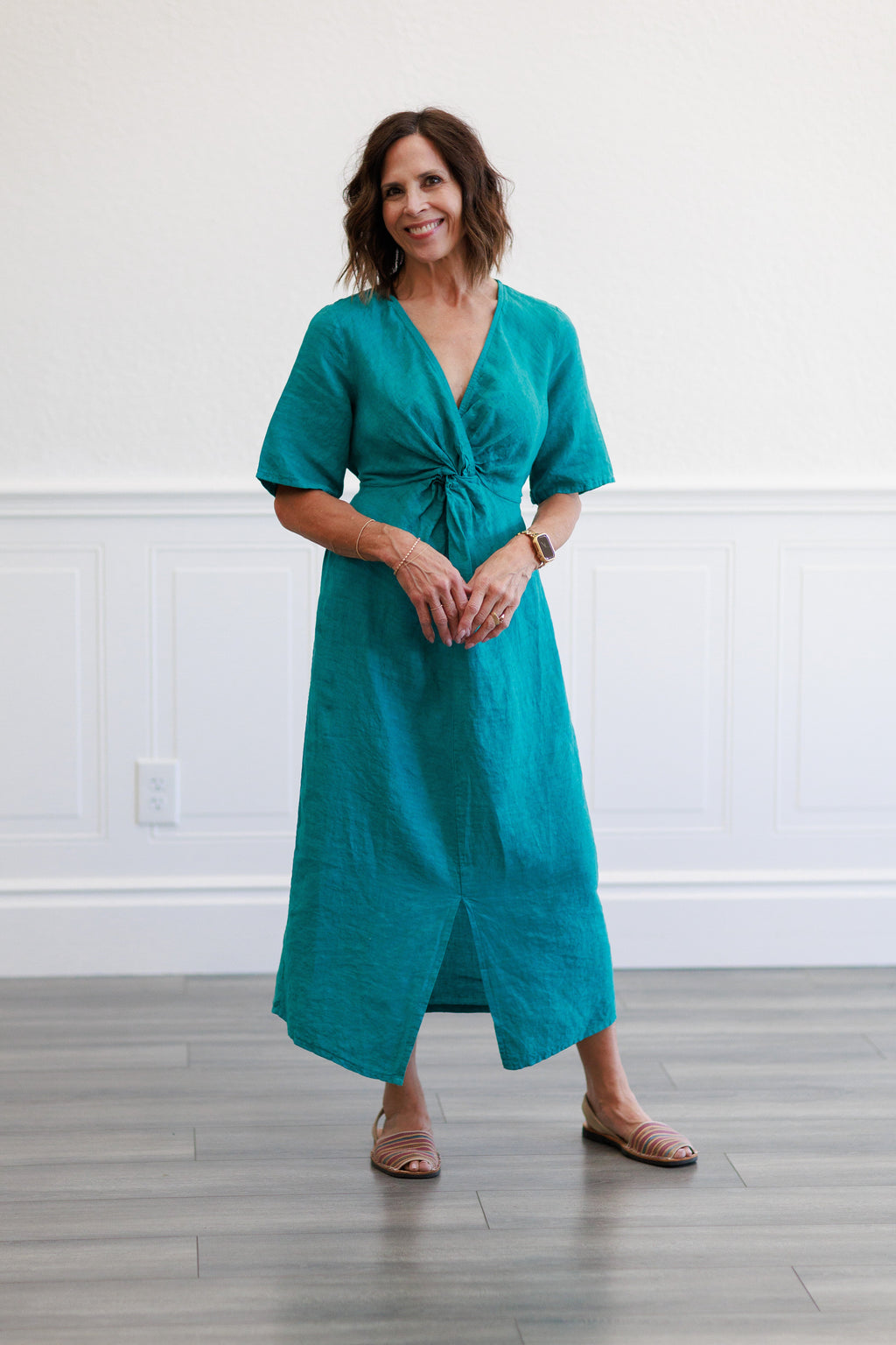 Capri Linen Twist Front Midi Dress