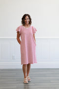 Striped Ruffle Sleeve Dress in Red