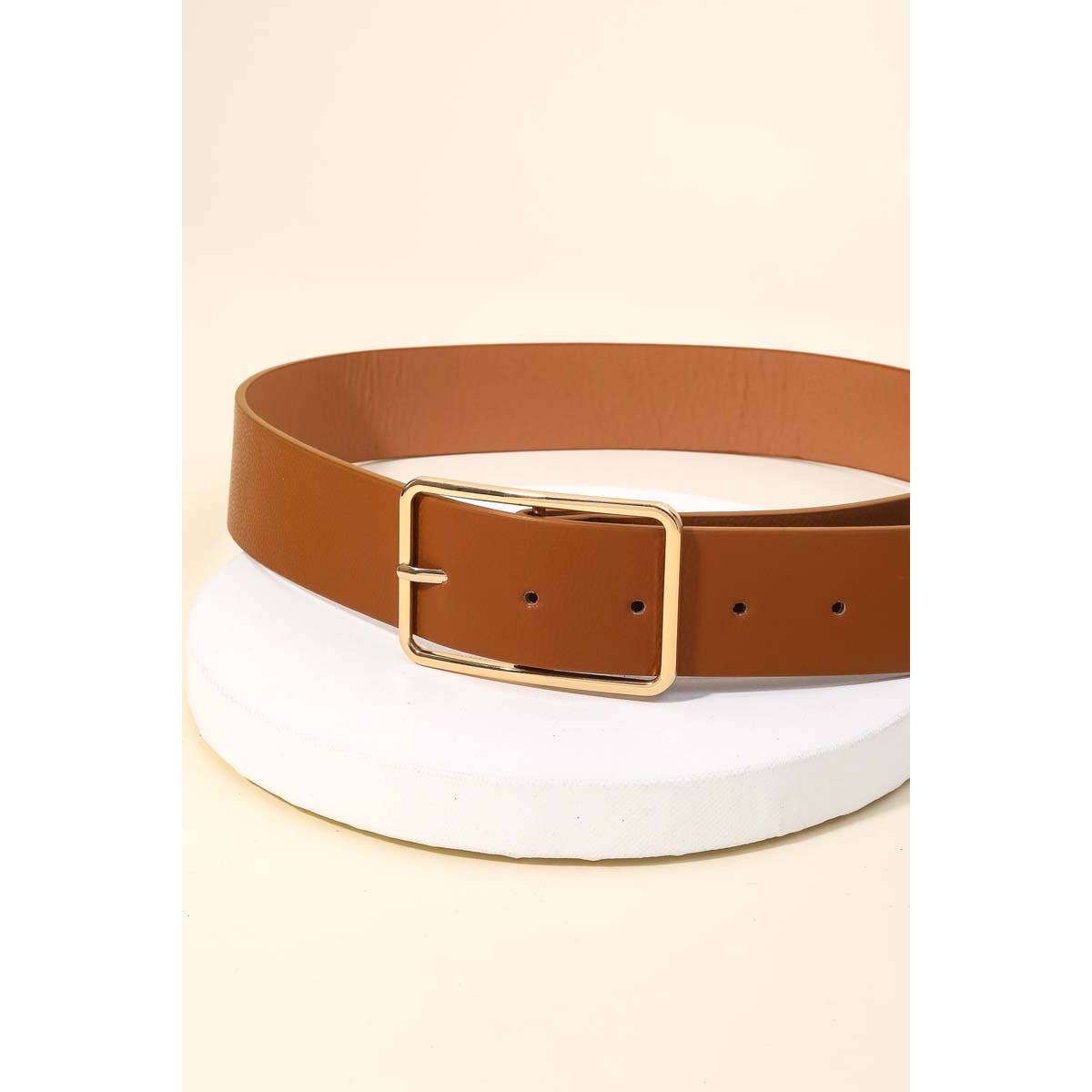 Faux Leather Rectangle Cutout Buckle Fashion Belt
