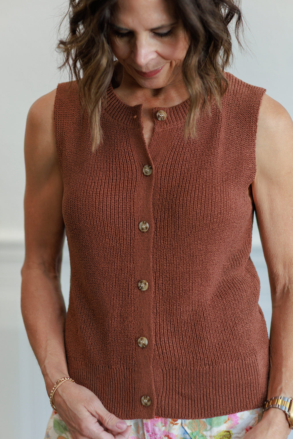 Button Up Sweater Vest in Hazelnut