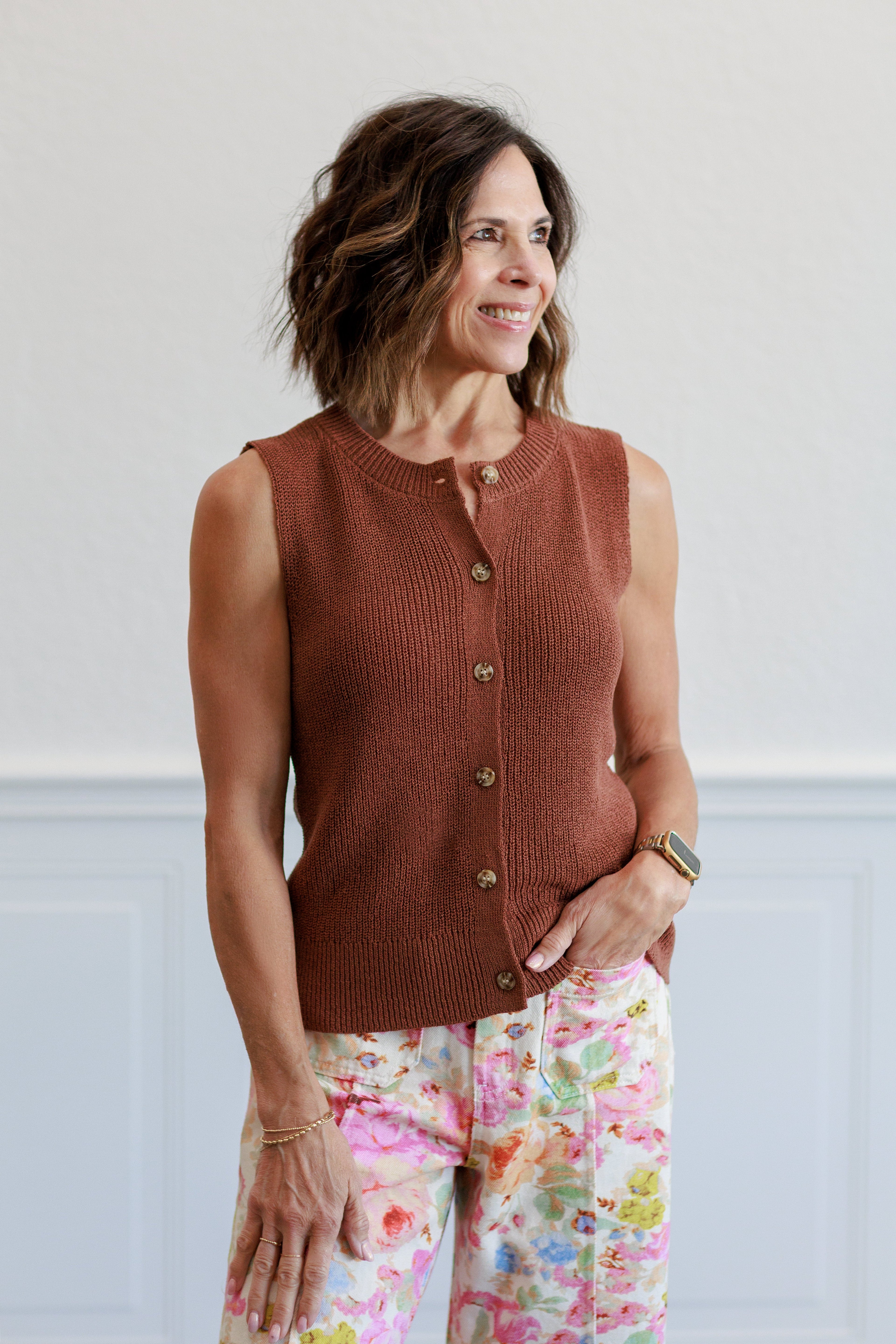 Button Up Sweater Vest in Hazelnut