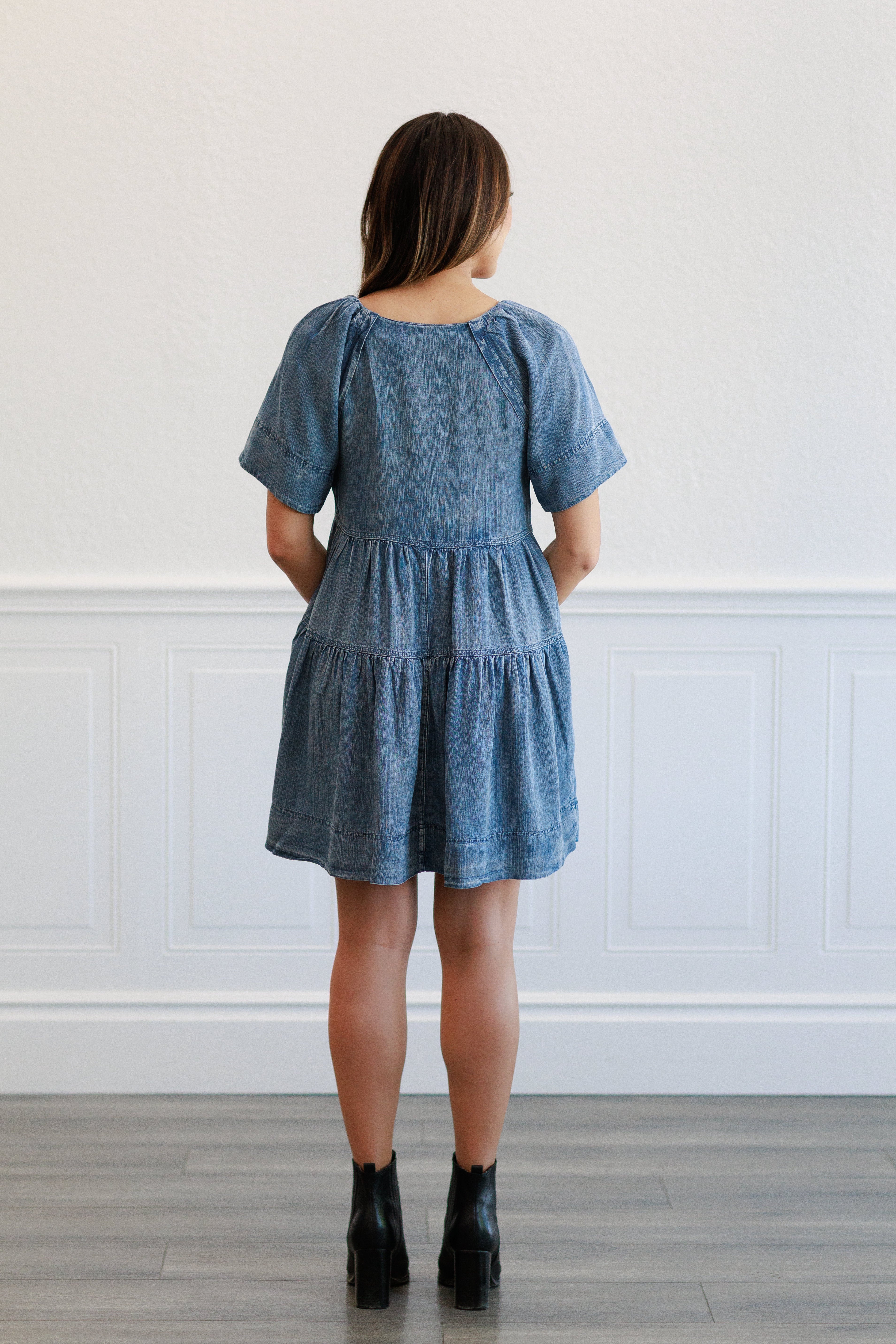 Washed Chambray Mini Dress