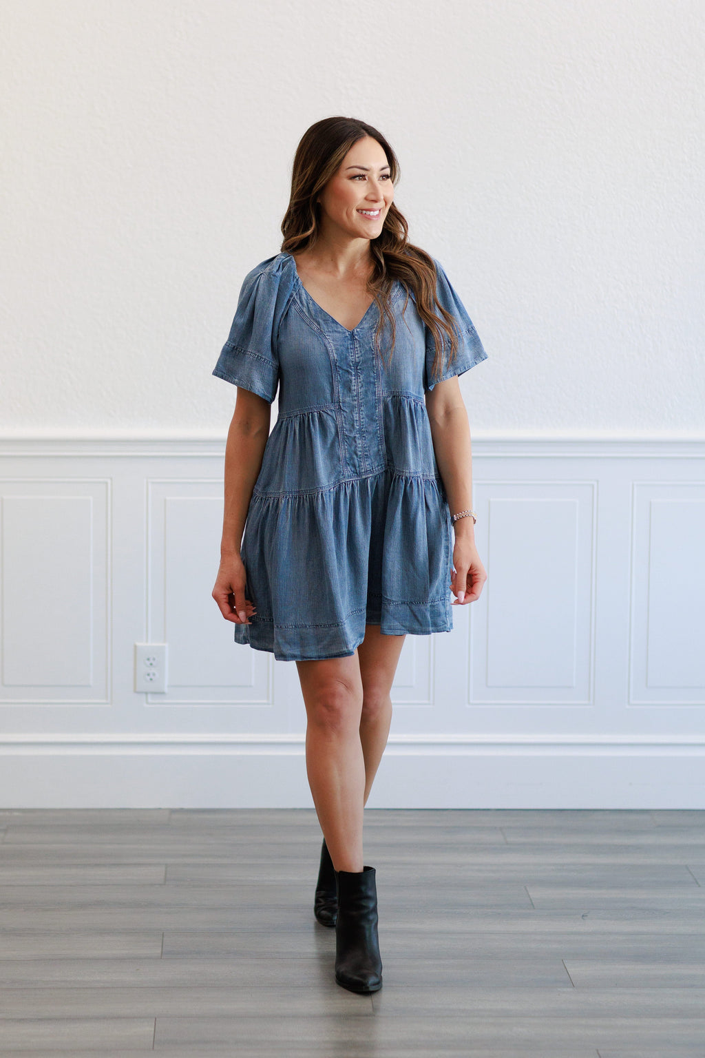 Washed Chambray Mini Dress
