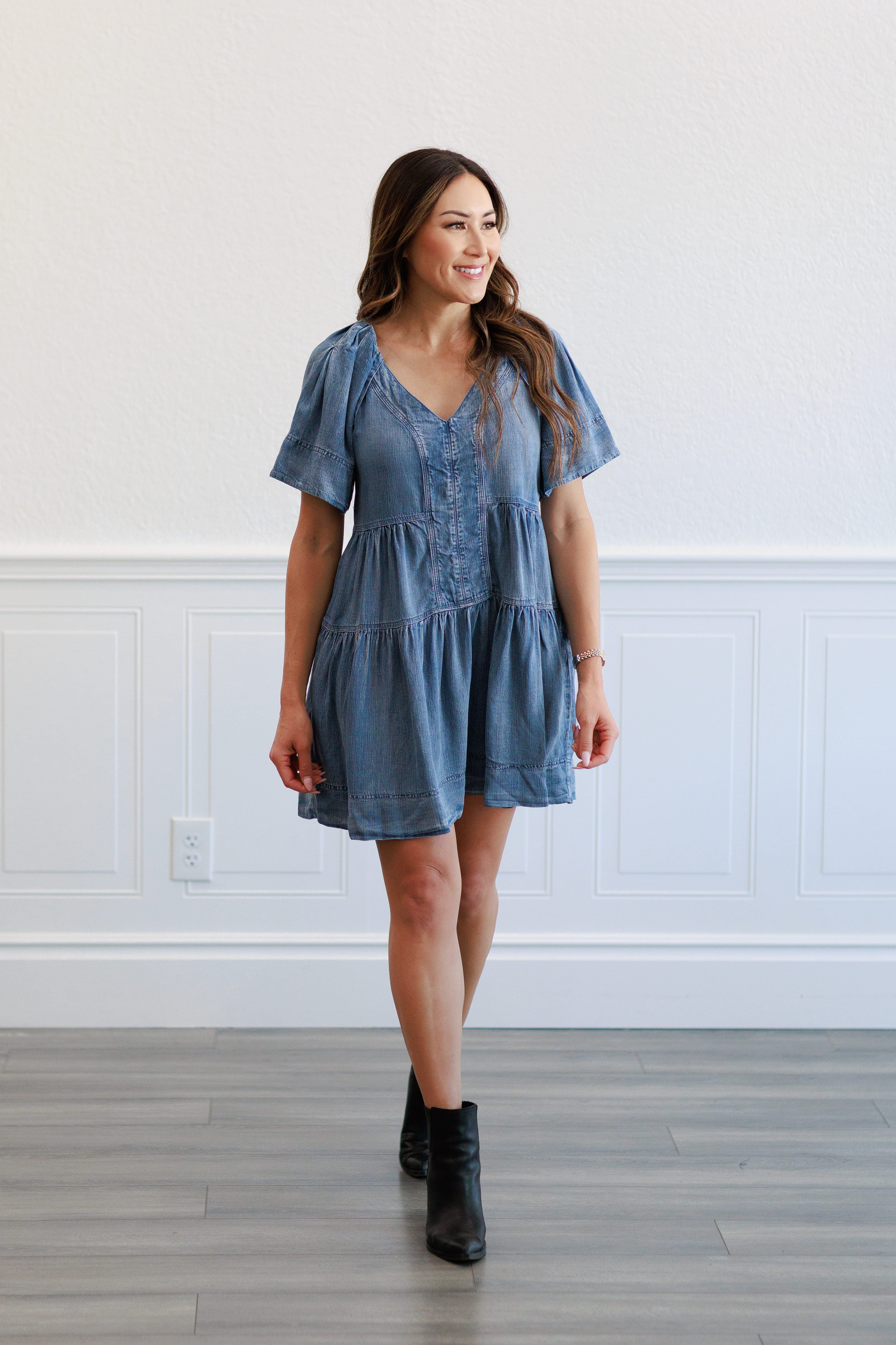 Washed Chambray Mini Dress