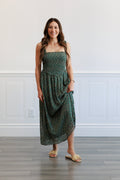 Floral Smocked Bodice Midi Dress in  Agave Green
