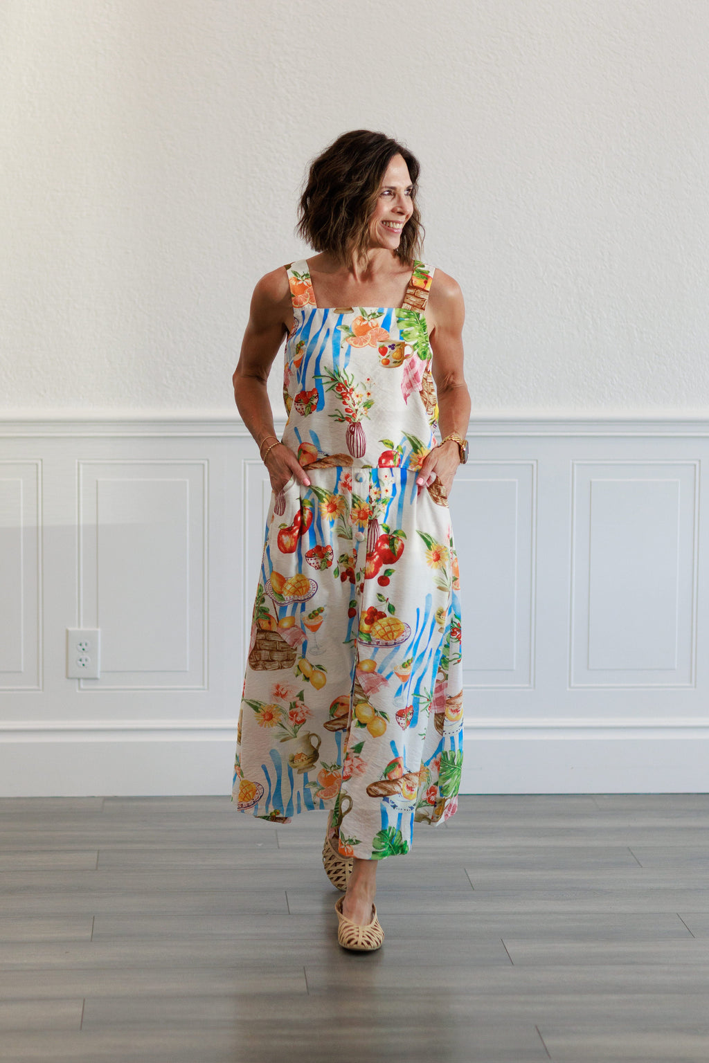 Picnic Tropical Neck Crop Tank Top in Ivory