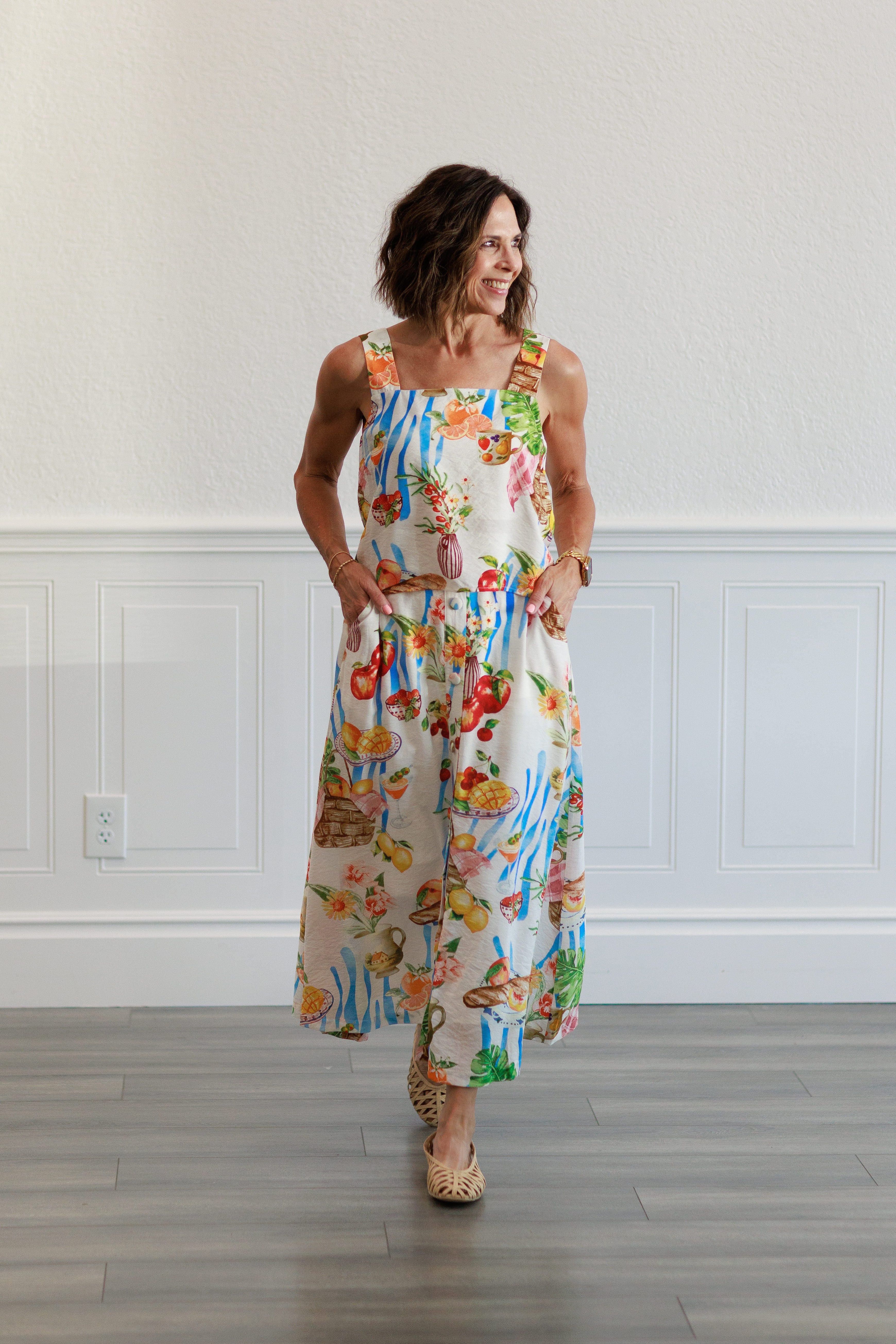 Picnic Tropical Neck Crop Tank Top in Ivory