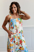 Picnic Tropical Neck Crop Tank Top in Ivory