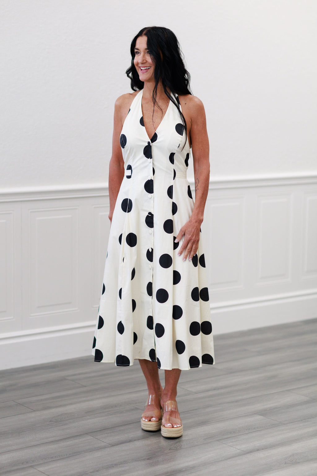 Monroe Polka Dot Halter Midi Dress