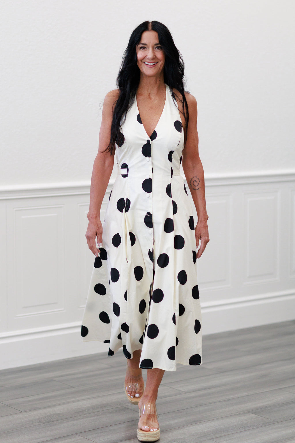 Monroe Polka Dot Halter Midi Dress