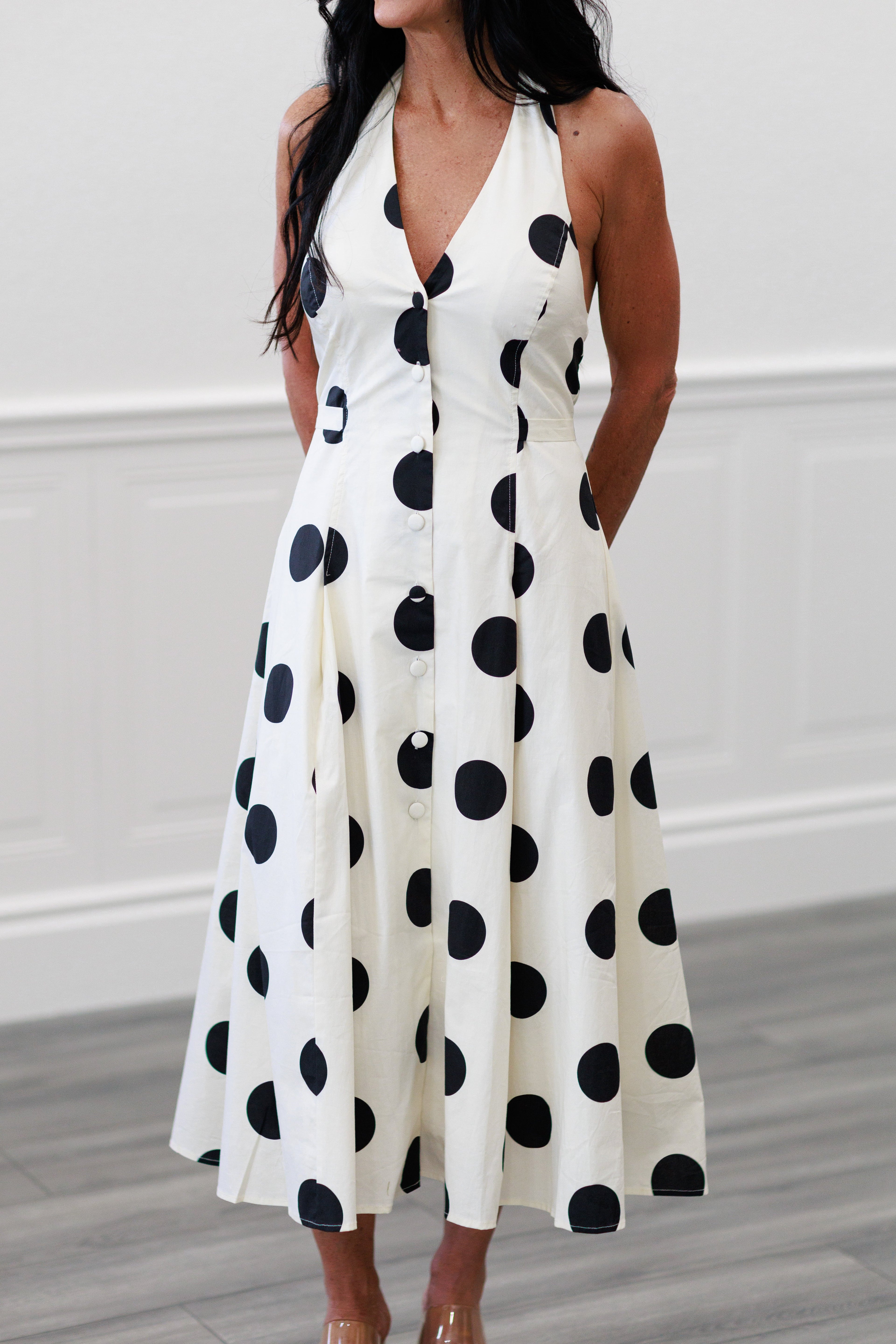 Monroe Polka Dot Halter Midi Dress