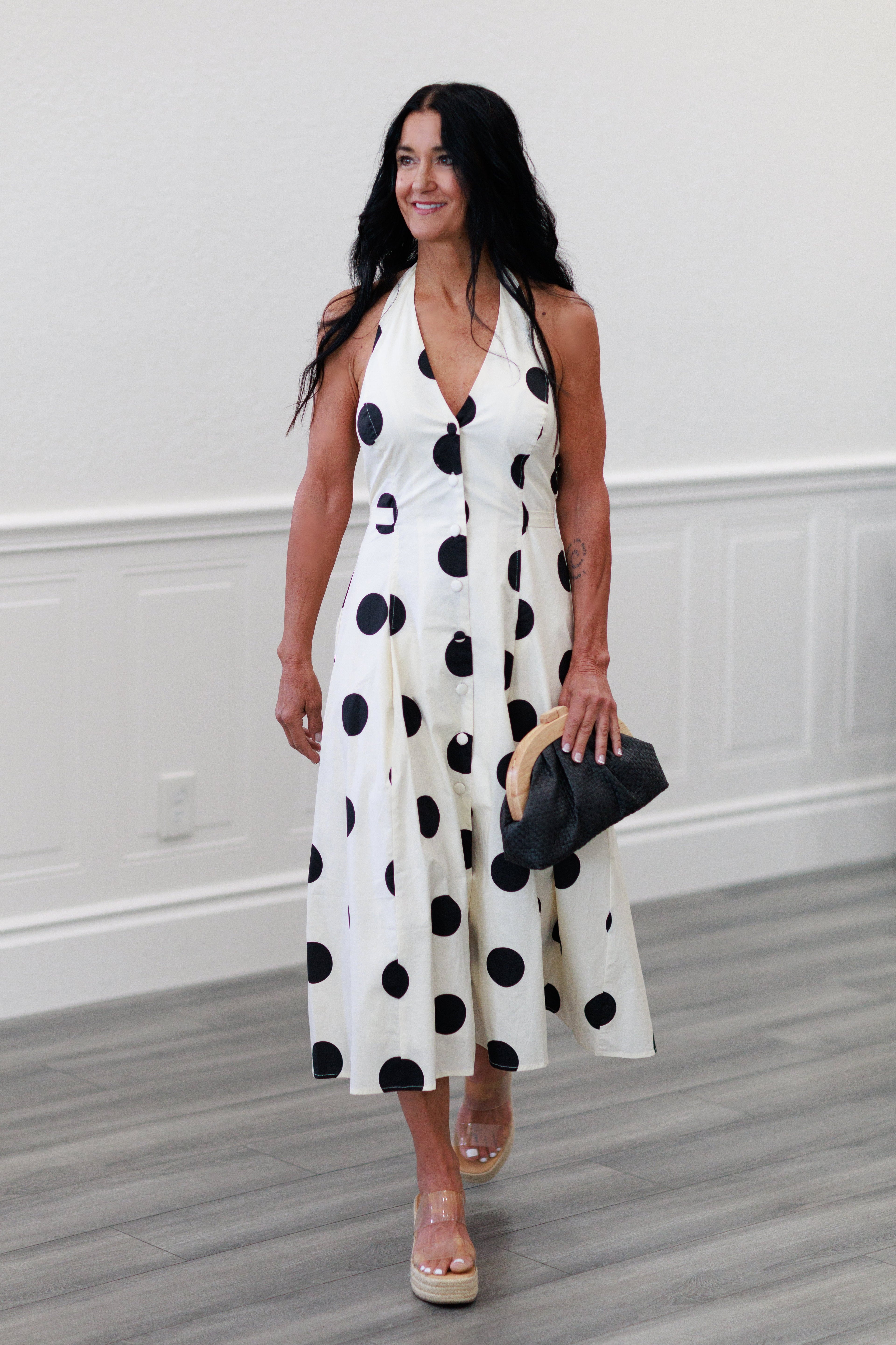Monroe Polka Dot Halter Midi Dress
