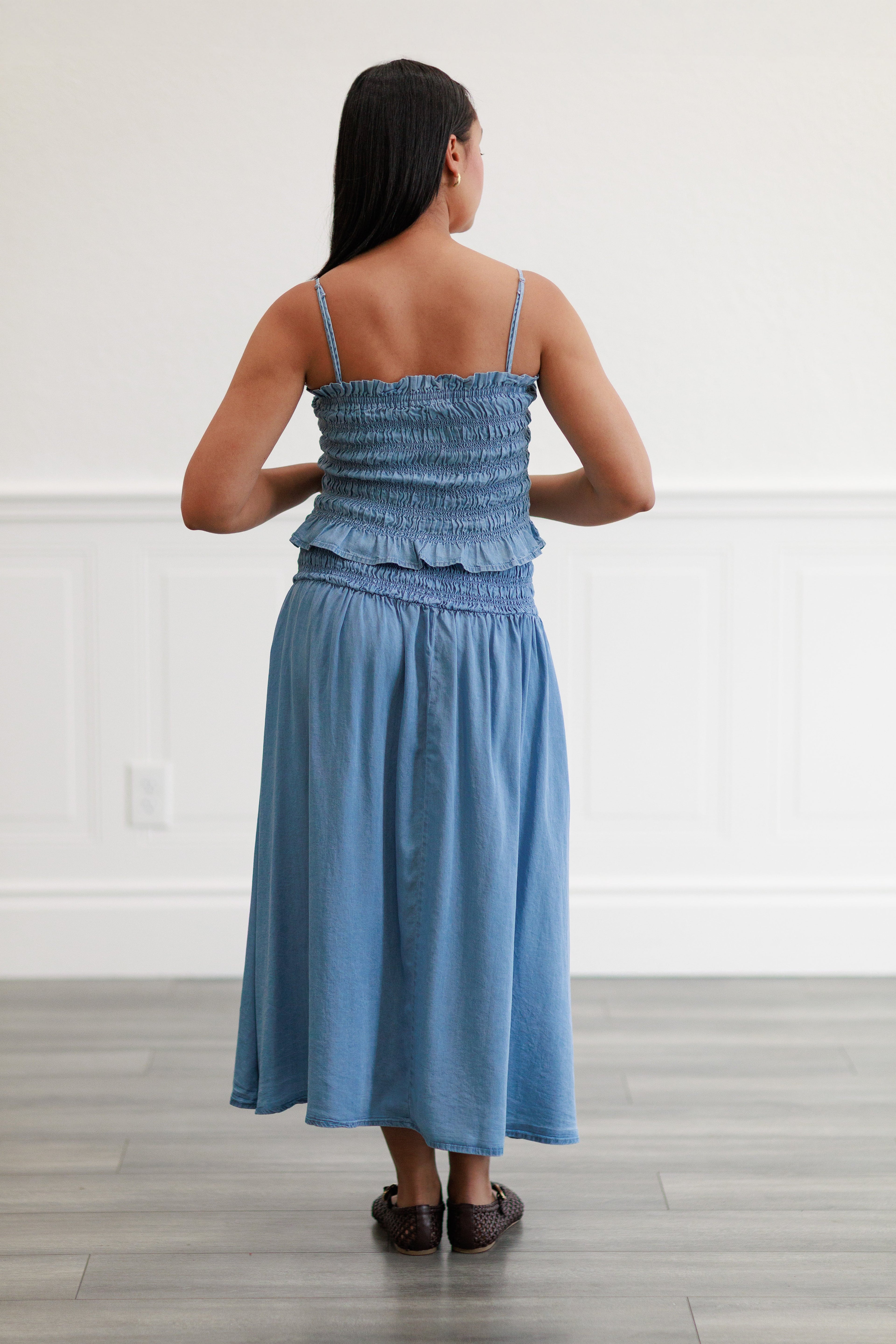 Smocked Tank Top in Light Denim