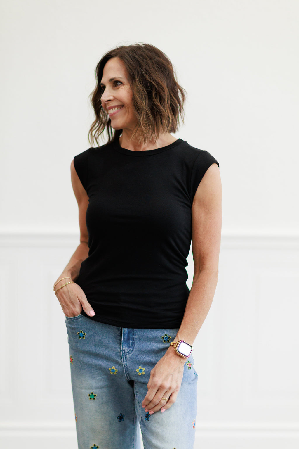Double Layered Crew Neck Tee in Black