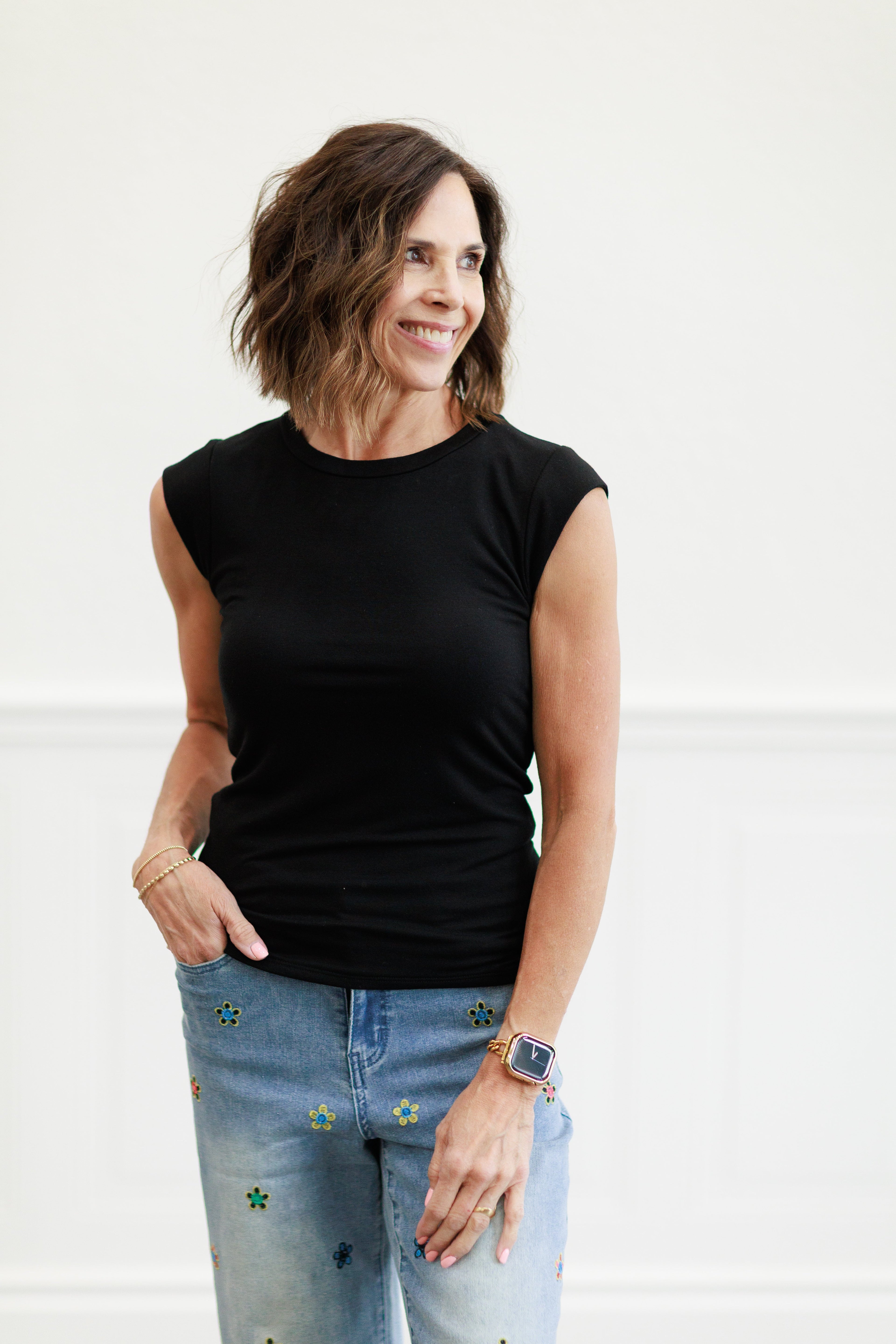 Double Layered Crew Neck Tee in Black