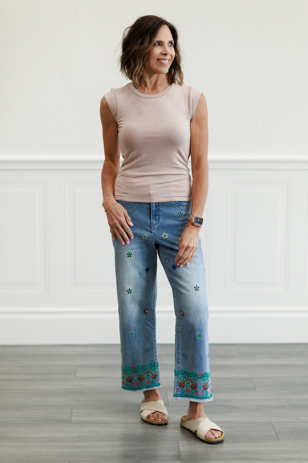 Double Layered Crew Neck Tee in Light Taupe