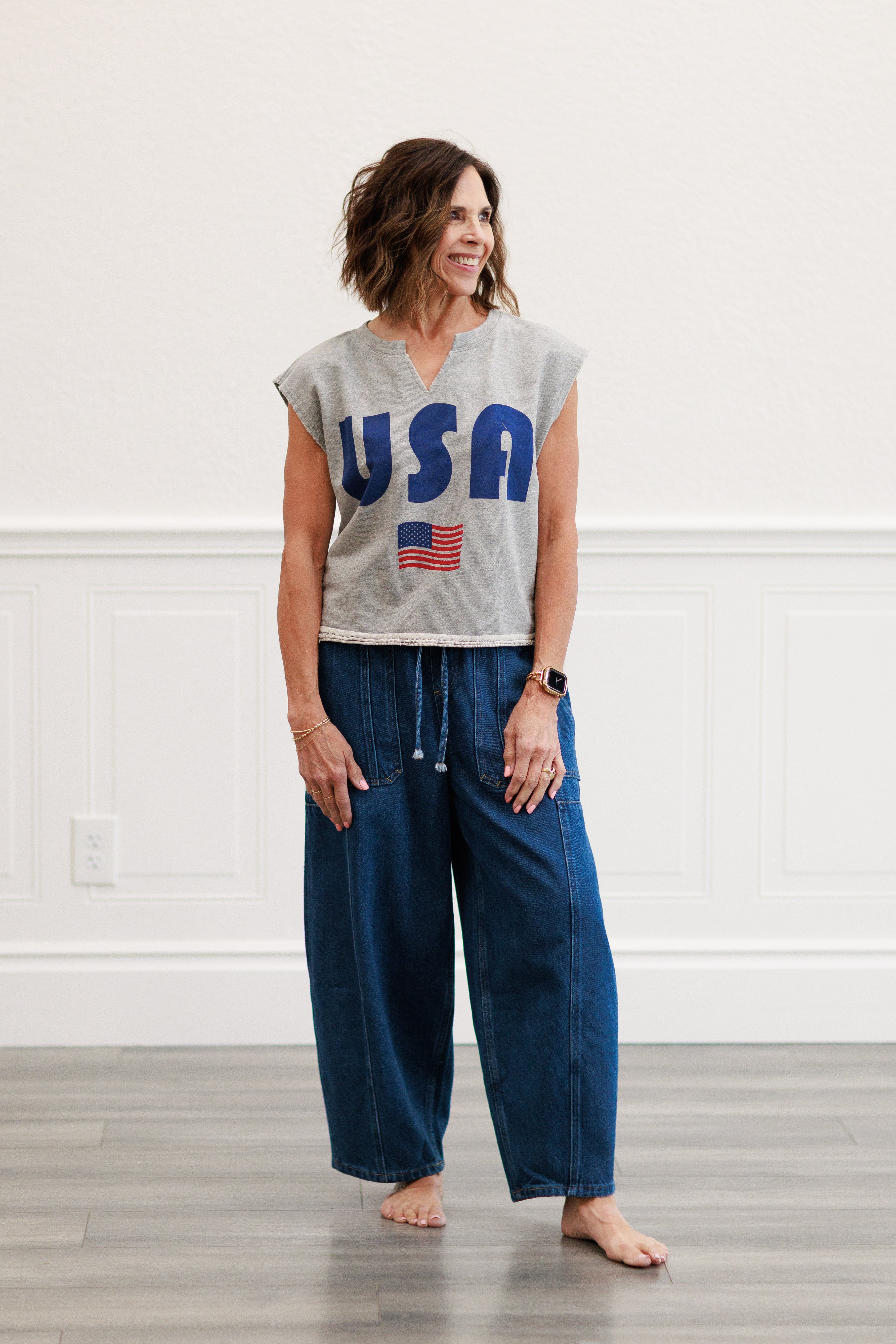 4th Of July Usa Flag Tank Top in Heather Grey