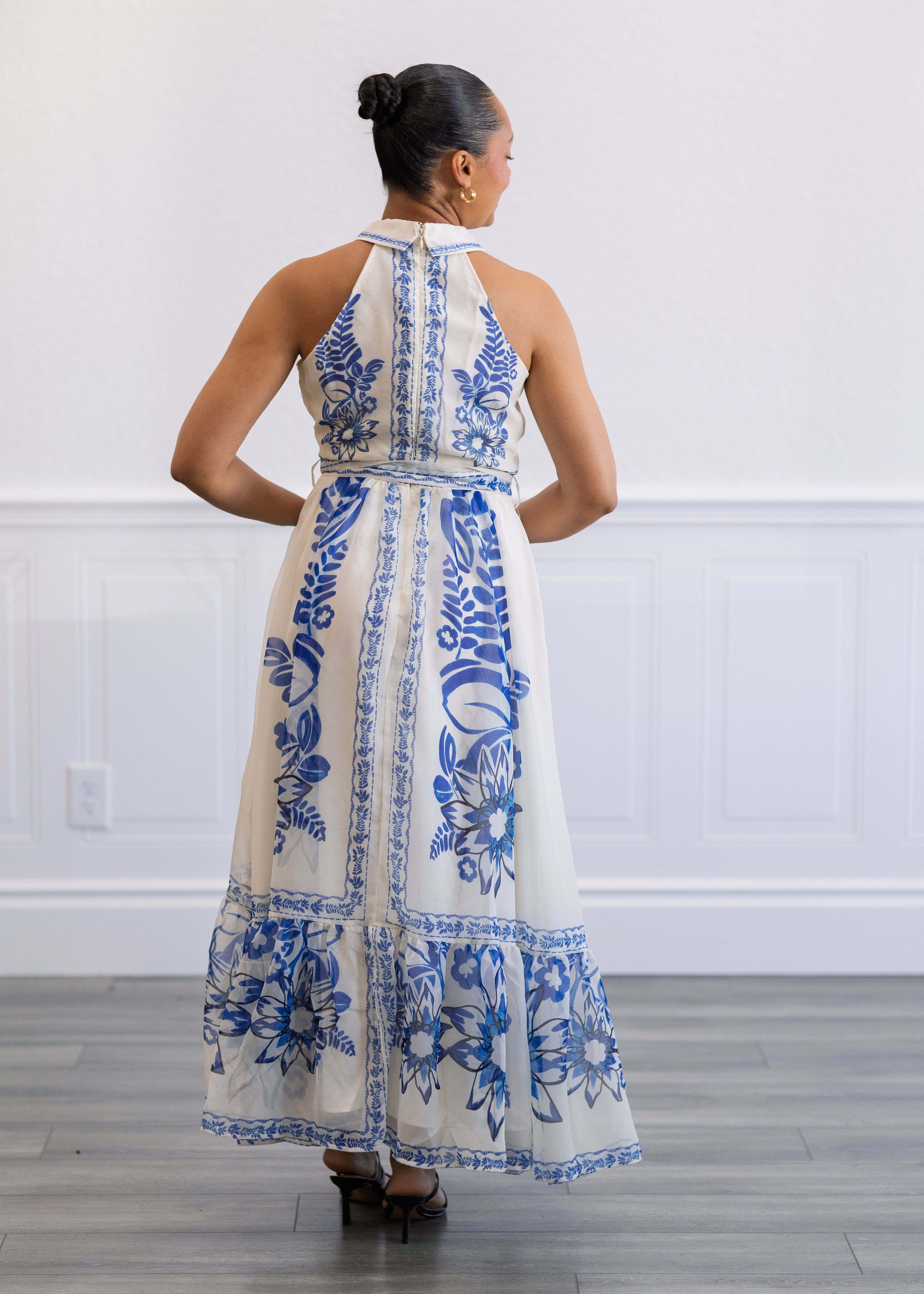 Blue Odyssey Halter Maxi Dress