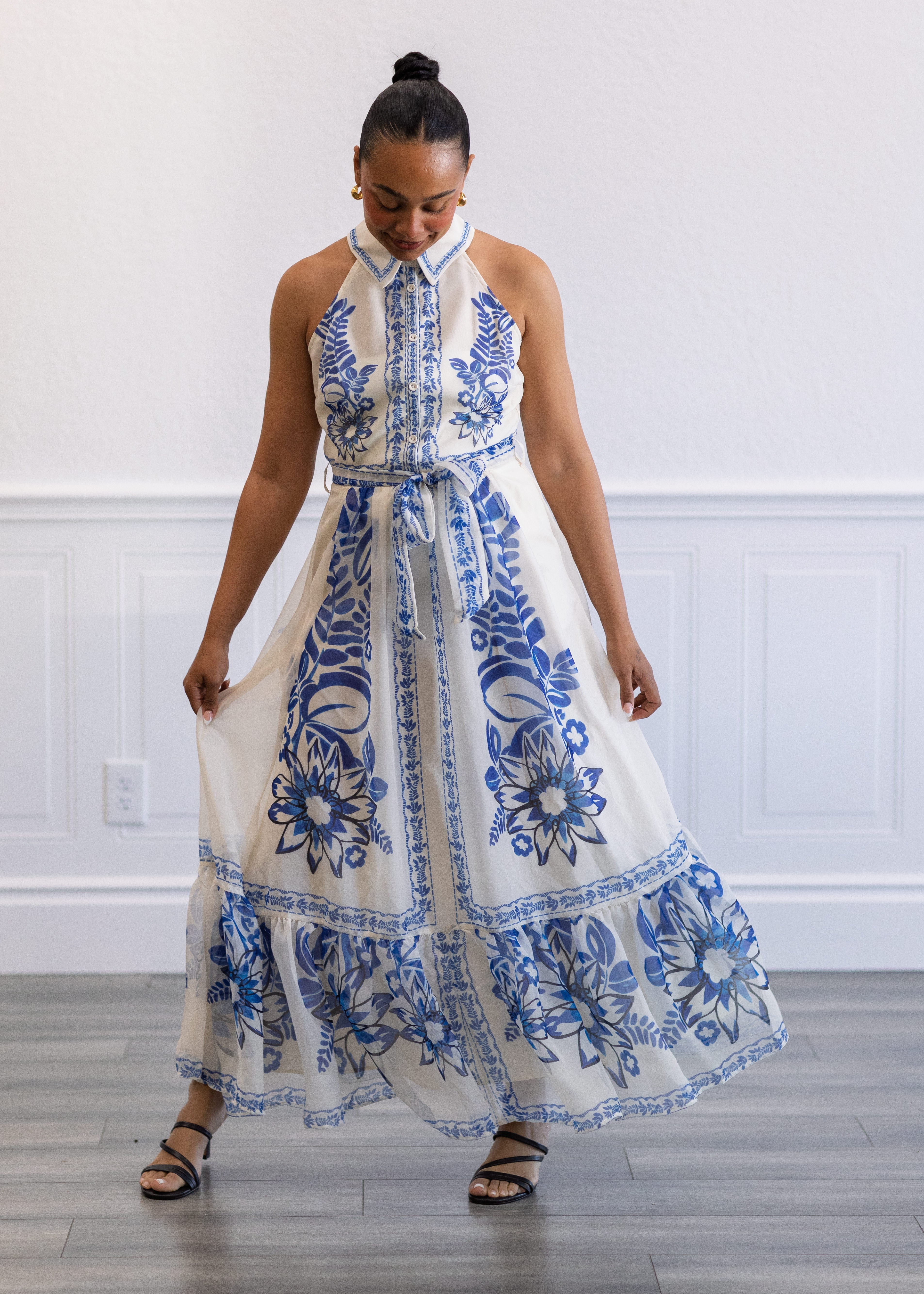 Blue Odyssey Halter Maxi Dress