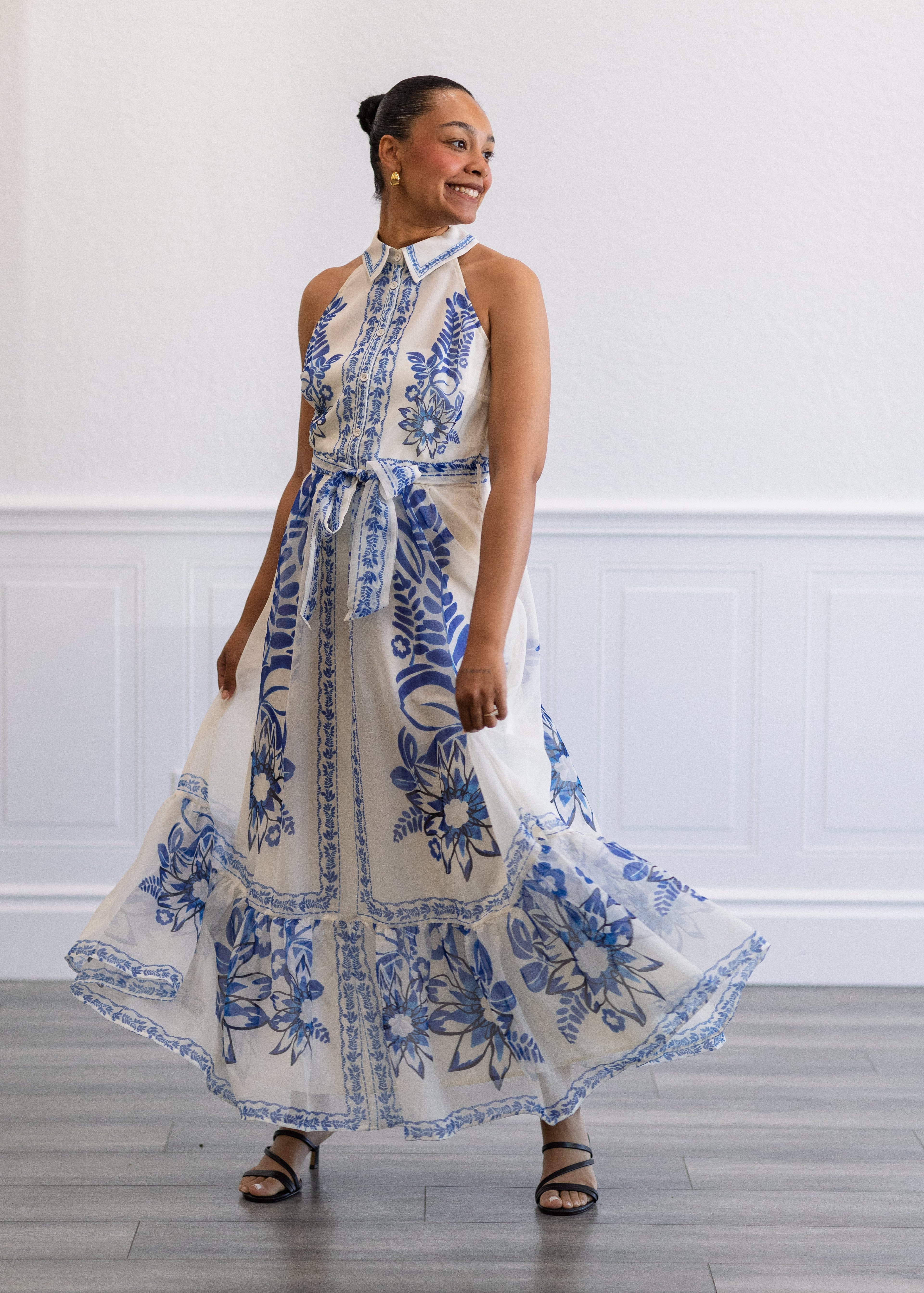 Blue Odyssey Halter Maxi Dress