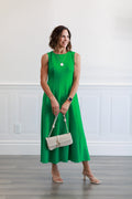 Sleeveless Panel Seam Midi Dress in Green