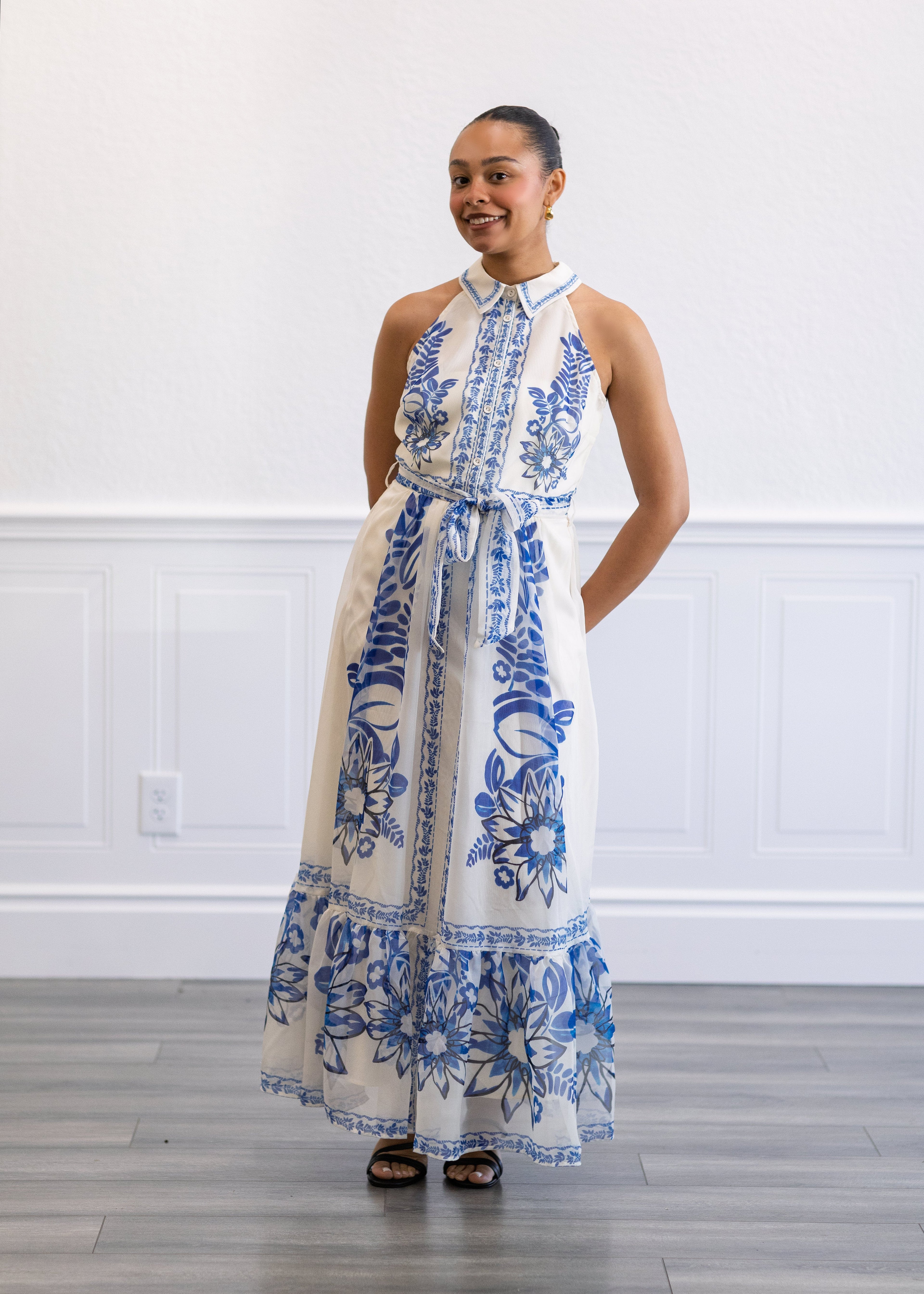 Blue Odyssey Halter Maxi Dress