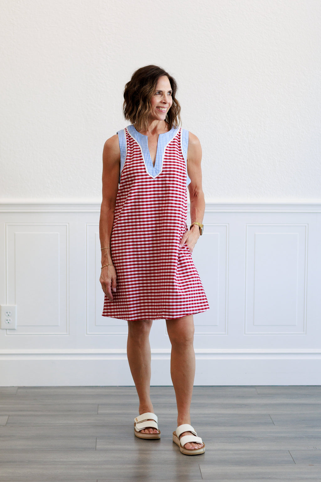Gingham Print Mini Dress in Red